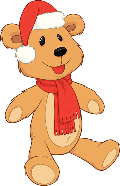 Teddy Bear With Santa's Cap vector art illustration