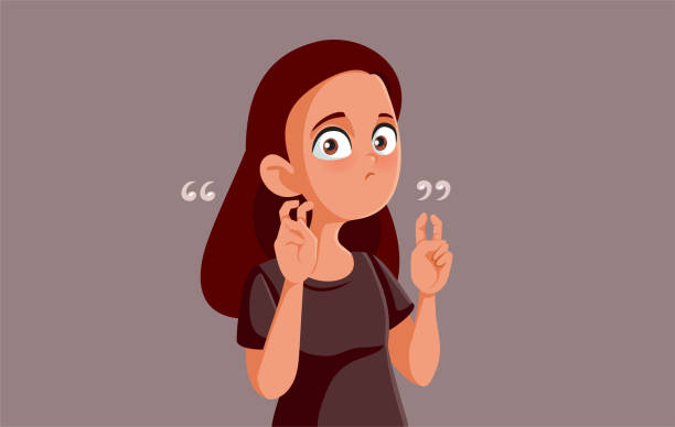 ilustrações, clipart, desenhos animados e ícones de teen girl making air quote sign vector cartoon illustration - sorriso escarninho
