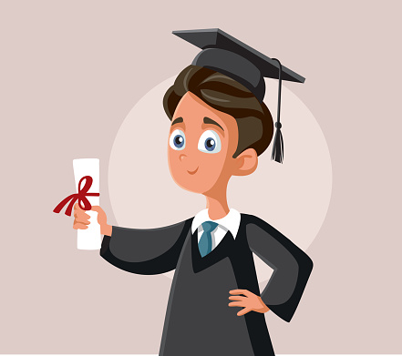 Teenage Boy Graduating School Vector Cartoon