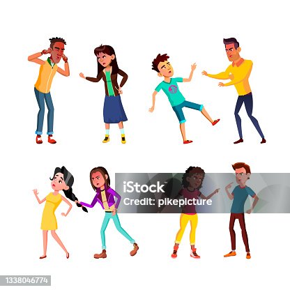 istock Teens Aggression And Conflict Arguing Set Vector 1338046774