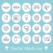 Dentistry, orthodontics outline icons. Thin line vector icons of dental clinic services, stomatology, dentistry, orthodontics, oral health care and hygiene, dental instruments. Editable stroke.