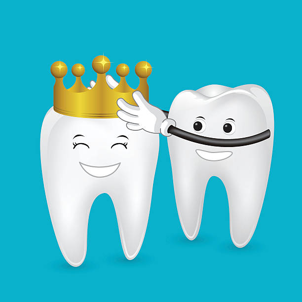 teeth with crown - dental crowns stock illustrations, clip art, cartoons, &...