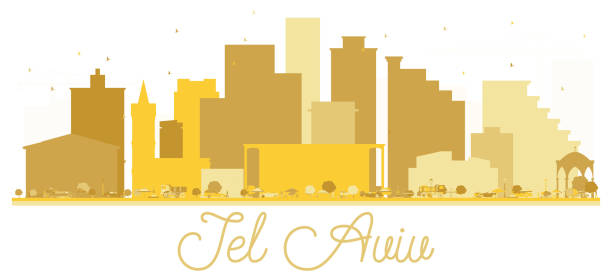 tel aviv i̇srail şehir manzarası altın siluet. - tel aviv stock illustrations