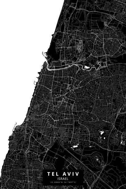 tel aviv, i̇srail vektör haritası - tel aviv stock illustrations