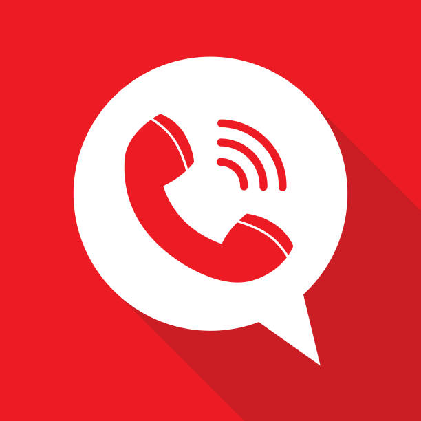 Telephone Receiver Speech Bubble Vector illustration of a red telephone receiver in a white speech bubble on a red background. using phone stock illustrations