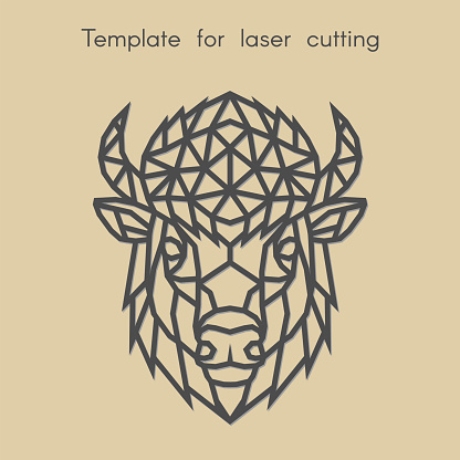 Template animal for laser cutting. Abstract geometriс head bison for cut.