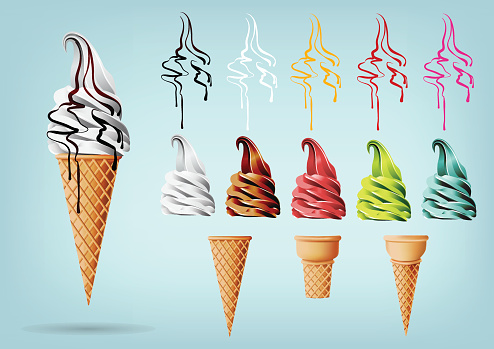 Template Colorful Ice cream in the cone, Different flavors, Vector