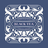 istock Template decorative label for black tea 1354366316