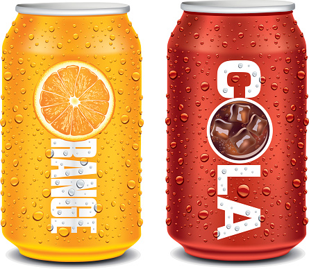 template design for orange, cola aluminum can