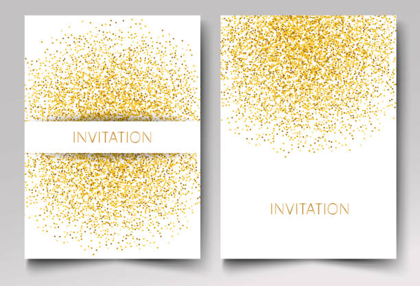 Template design of invitation gold glitter confetti on white background Vector eps10 Template design of invitation gold glitter confetti on white background anniversary drawings stock illustrations