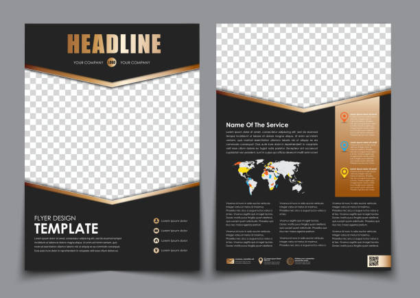Template flyer black with golden arrows. Design 2 page brochure vector art illustration