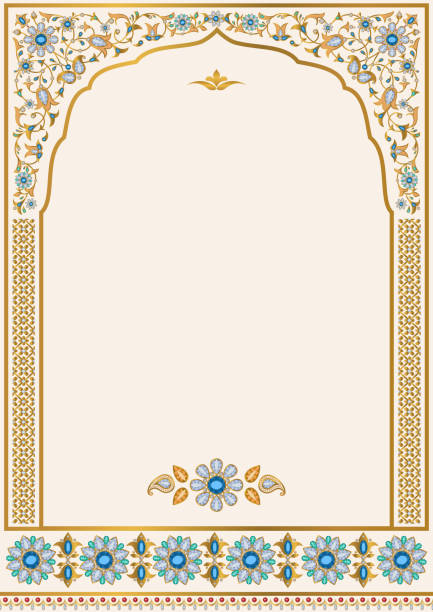 Template for design Template for design of ornate wedding invitation, greeting card  and other. Ornamental floral frame of gold and jewellery. Arabic, Persian, Indian style indian jewelry stock illustrations