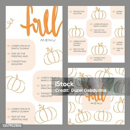 istock Template for fall menu. Vector illustration for season menu, carte. Autumn pumpkin recipes. 1347952806