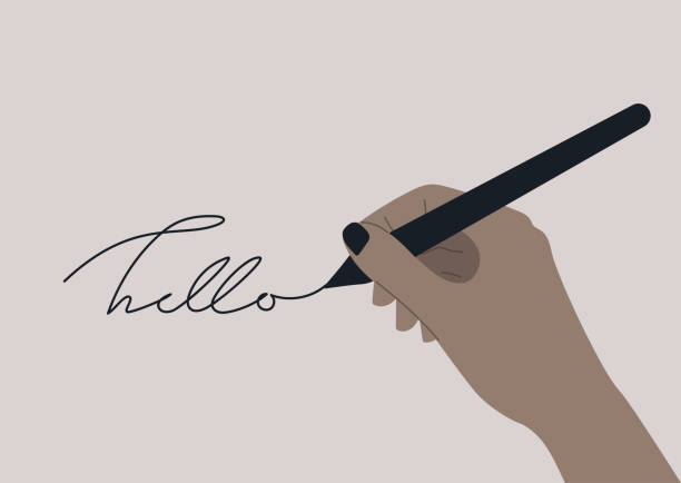 A template of a hand writing a word, elegant hand-writing, calligraphy A template of a hand writing a word, elegant hand-writing, calligraphy writing activity silhouettes stock illustrations