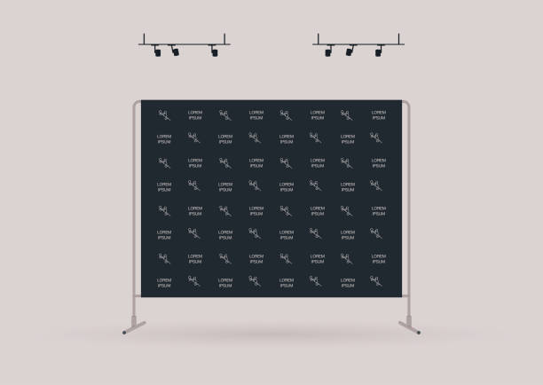 A template of a marketing event press wall covered with sponsor logos, no people vector art illustration