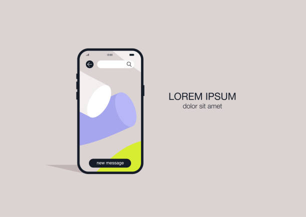 A template of a new mobile product, a smartphone screen with a wallpaper pattern and interface details vector art illustration