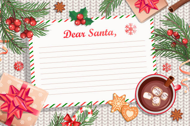 ilustrações de stock, clip art, desenhos animados e ícones de template of christmas letter to santa claus. - a letter to santa claus, christmas gifts