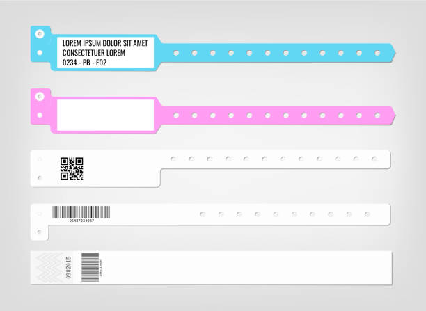 Template of different models of bracelet and security codes. Suitable for hospitals and health centers. Template  of different models of bracelet and security codes. Suitable for hospitals and health centers. Place for your text. Vector template wristband stock illustrations