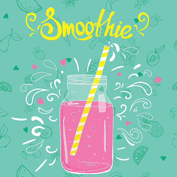 Template with doodle style jar with smoothie, Template with doodle style jar with smoothie smoothie backgrounds stock illustrations