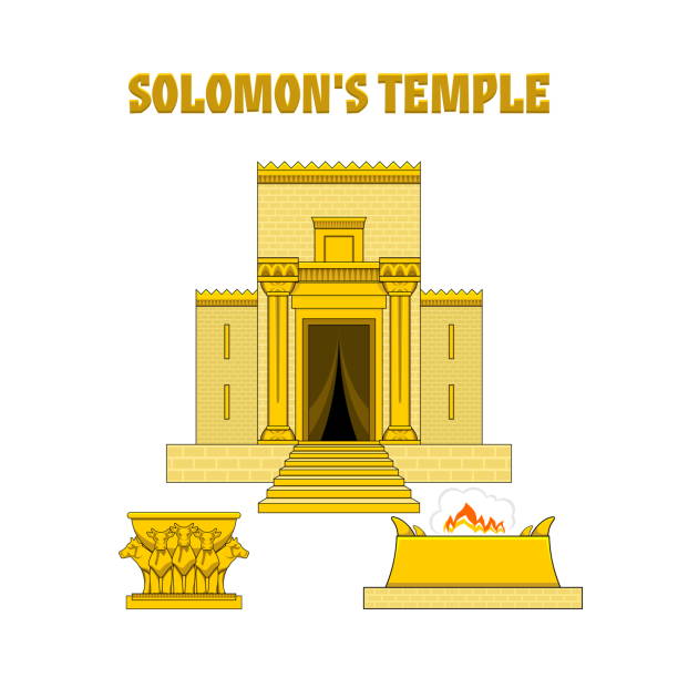 솔로몬 왕의 성전. 사원 앞에는 황소 위에 제단과 구리 바다가 서 있습니다. - synagogue stock illustrations