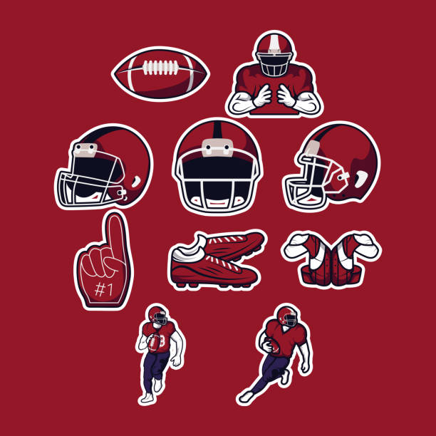 ilustraciones, imágenes clip art, dibujos animados e iconos de stock de diez íconos del fútbol americano - american football