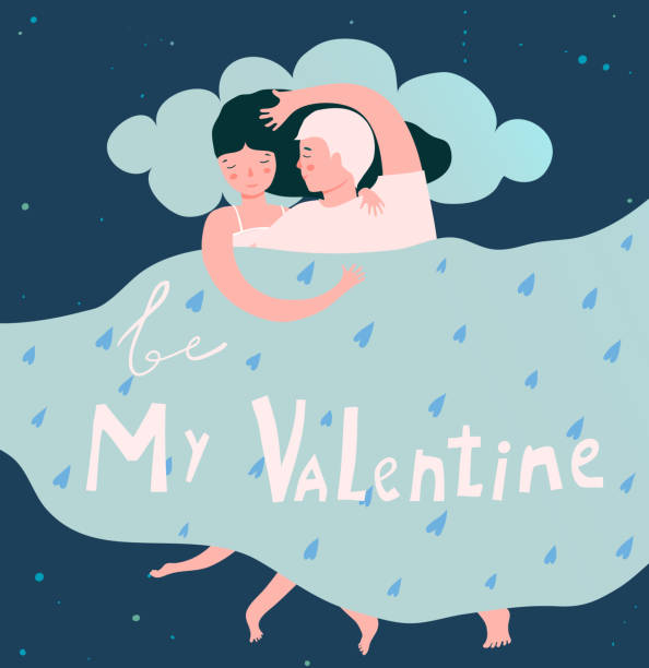 ilustrações de stock, clip art, desenhos animados e ícones de tender lovers in bed valentine night embrace - sleeping couple