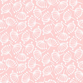 Cute tender pink summer floral seamless pattern with doodle white abstract dandelions. Trendy coral color hand drawn flowers texture for textile, wrapping paper, surface, wallpaper, background