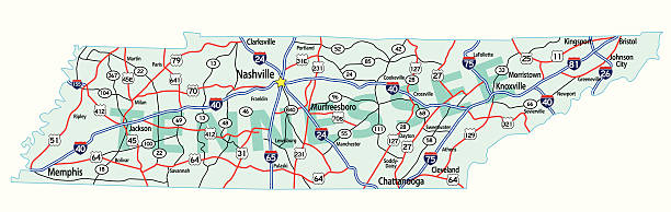 Tennessee State Interstate Map vector art illustration