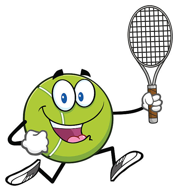 Vector Cartoon Of Funny Tennis Ball Holding Racquet Illustrations