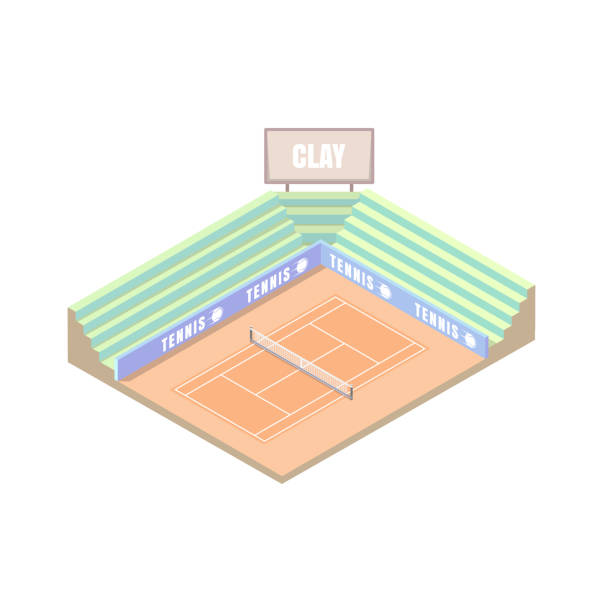網球場,粘土場蓋,橙色等軸測平臺,向量插圖,網球遊戲。開放區域。溫布頓 - wimbledon tennis 幅插畫檔、美工圖案、卡通及圖標