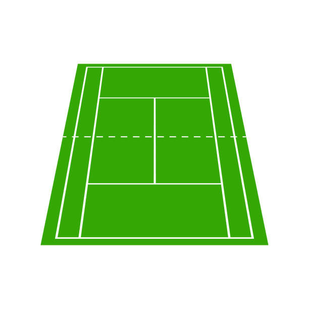 3d tennis court top view. 3d badminton field top view. graphic square for tennis court. icon of wimbledon competition. white lines on green background. for sport pitch, plan and stadium. vector - wimbledon tennis 幅插畫檔、美工圖案、卡通及圖標