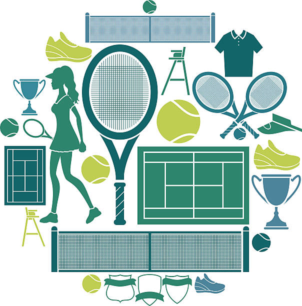 tennis icon set - wimbledon tennis stock illustrations