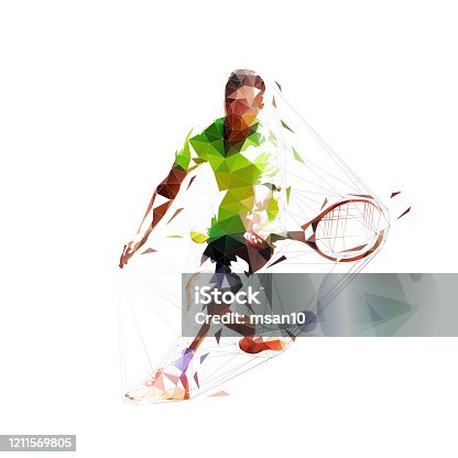 istock Tennis player, abstract low polygonal vector illustration, isolated geometric drawing 1211569805