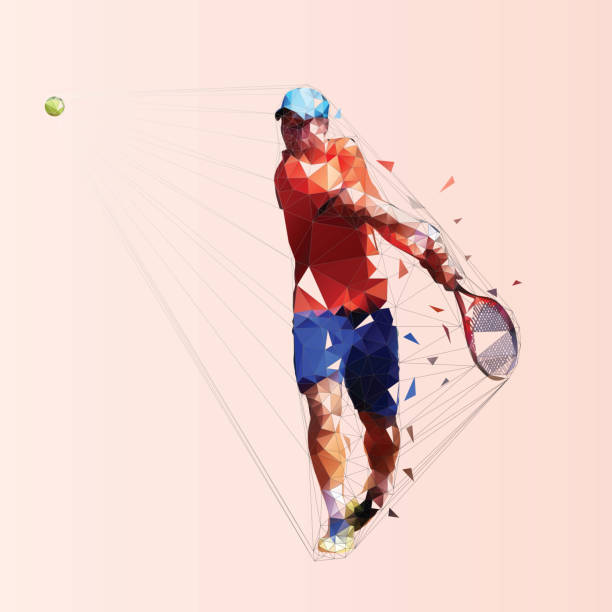 Tennis player, isolated low poly vector illustration. Man playing tennis. Individual summer sport. Active people Tennis player, isolated low poly vector illustration. Man playing tennis. Individual summer sport. Active people individual event stock illustrations