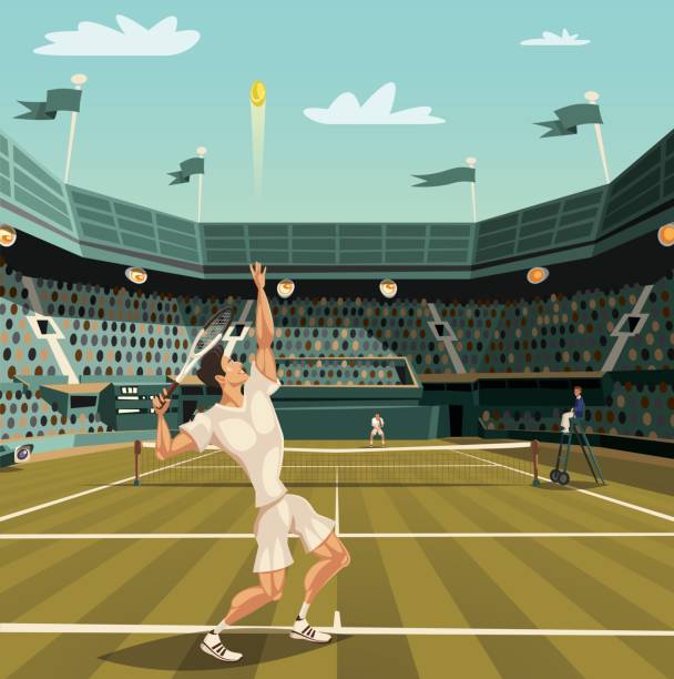 bildbanksillustrationer, clip art samt tecknat material och ikoner med tennisspelare som tjänstgör på grand slam-turnering för att vinna - tennis court