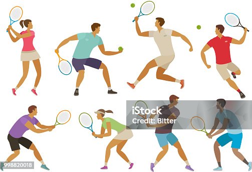 istock Tennis player with tennis racket. Sport concept. Funny cartoon vector illustration 998820018