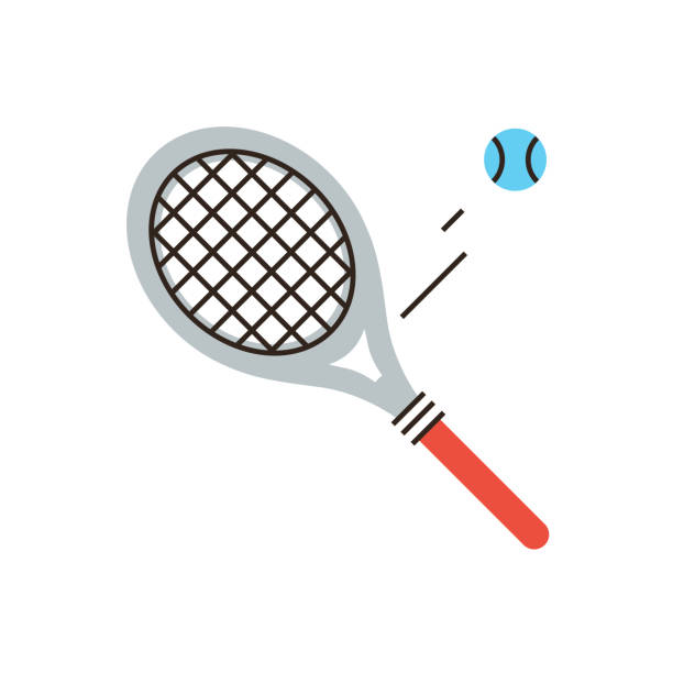 테니스 라켓 플랫 라인 아이콘 개념 - wimbledon tennis stock illustrations