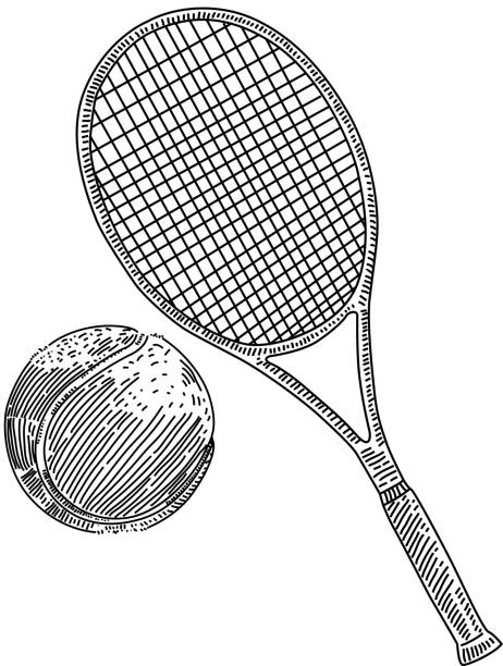 Tennis racquet and ball Drawing vector art illustration