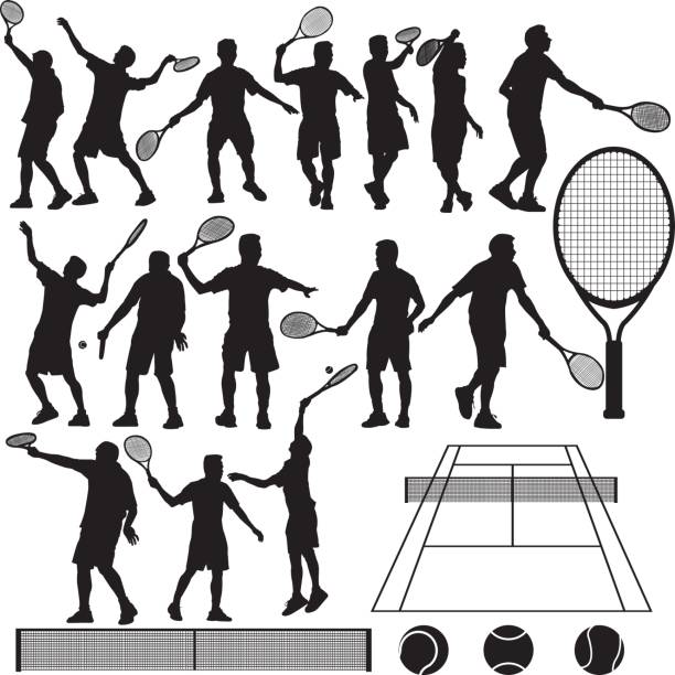 теннис силуэт вектор - wimbledon tennis stock illustrations
