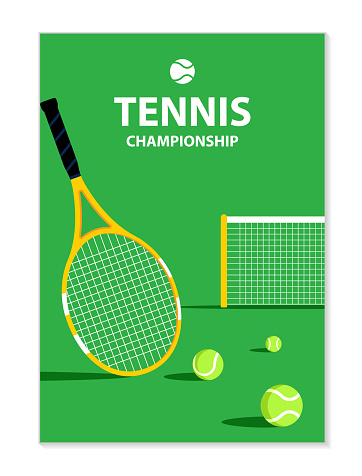 Tennis tournament poster. Tennis racket and balls.