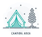 Line Style Vector Illustration for Camping Area.