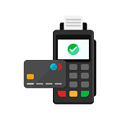 istock Terminal with credit card. Cashless payments concept in modern colorful style.Vector illustration isolated on white background. 1330595208