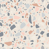 Terrazzo seamless pattern. Tile with pebbles and stone. Abstract texture background for wrapping paper, wallpaper, terrazzo flooring.