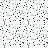 Terrazzo seamless vector pattern . Mosaic in the classical Venetian style on a gray-blue light background . Stylish stone textures of granite, quartz, marble, Wallpapers, web backgrounds, fabric designs, covers and other surfaces.