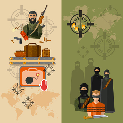 Terrorism taking of hostages global terror threat vector banners