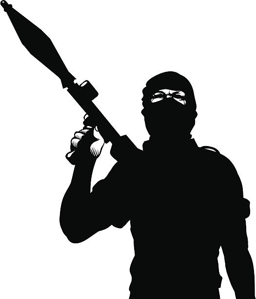 Terrorist with a rocket launcher vector art illustration