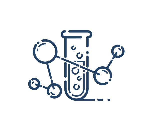 Test tube and molecule connection vector simple linear icon, science chemistry and medicine analysis line art symbol, laboratory research. vector art illustration