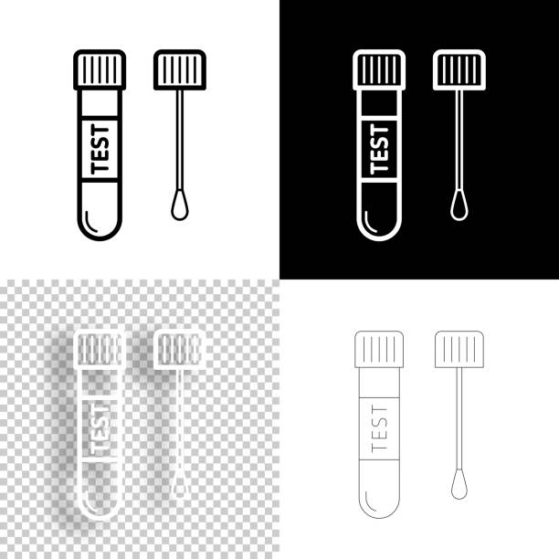 reagenzglas mit wattestäbchen. symbol für design. leere, weiße und schwarze hintergründe - liniensymbol - corona test stock-grafiken, -clipart, -cartoons und -symbole