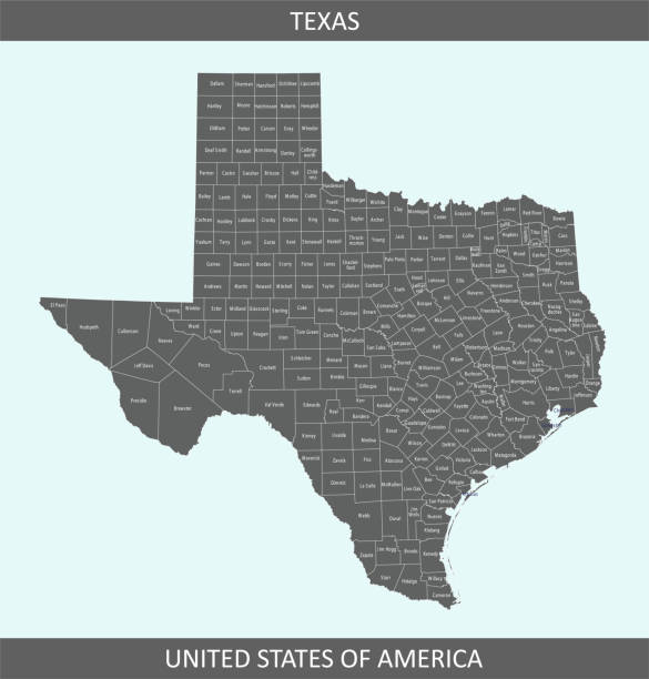 Texas county map The map is accurately prepared by a map expert. texas map stock illustrations