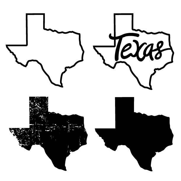 texas mapa wektor ilustracji texas mapy czarnej sylwetki tła z tekstem izolowane na białym do projektowania. symbol znaku teksasu. - texas stock illustrations